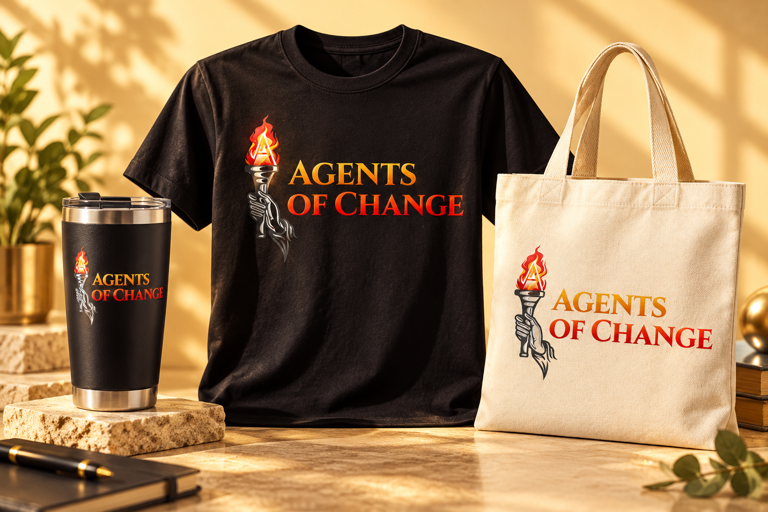 Agents of Change logo apparel and event merchandise concept